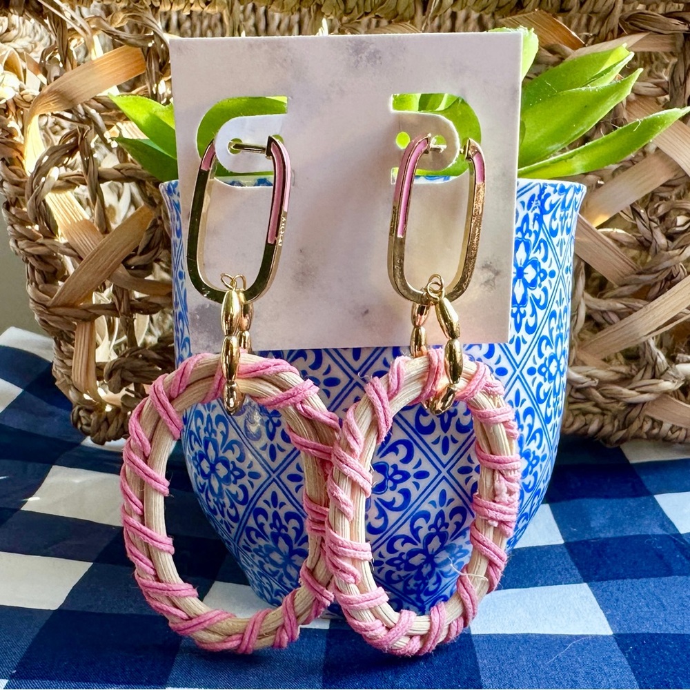 Raffia-Wrapped Wicker Oval Earrings